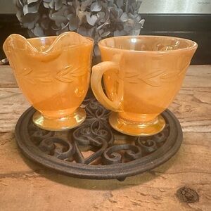 Fire King Orange Creamer and Sugar Set